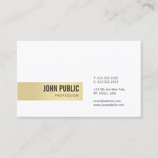 Carte De Visite Elégant Gold White Simple Modèle professionnel (Devant)