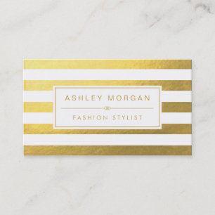 Carte De Visite Elégant Gold White Stripes - Chic et élégant