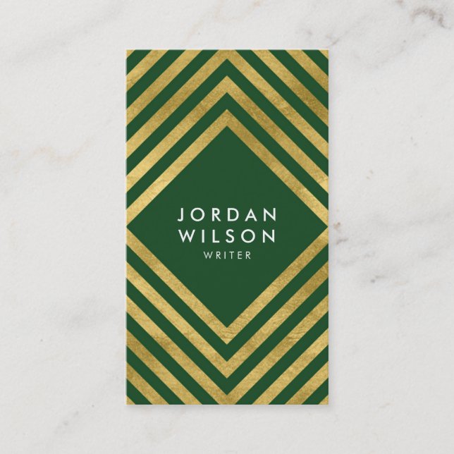 Carte De Visite Élégant Green Faux Gold Médias sociaux (Devant)
