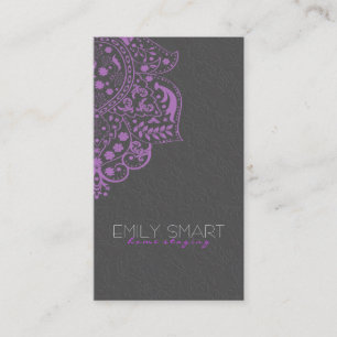 Carte De Visite Élégant gris Damas Violet Vintage dentelle 2