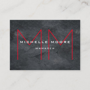 Carte De Visite Élégant Gris Énorme Monogramme Rouge Moderne