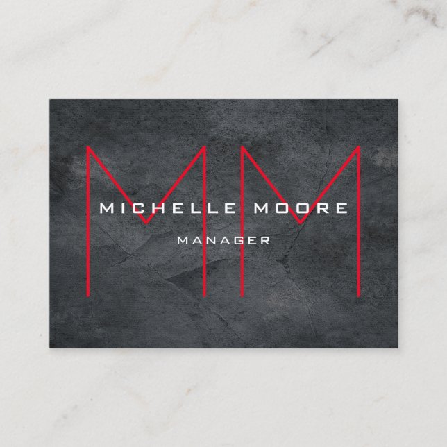 Carte De Visite Élégant Gris Énorme Monogramme Rouge Moderne (Devant)