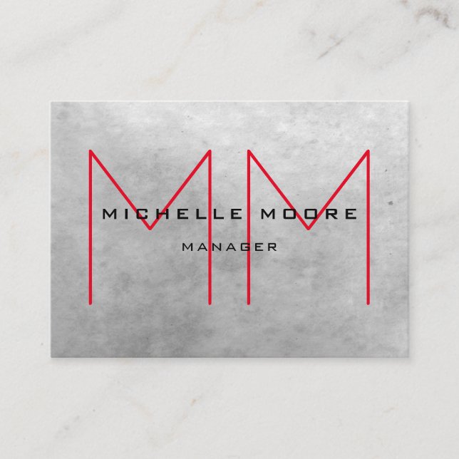 Carte De Visite Élégant Gris Énorme Rouge Monogramme Moderne Profe (Devant)