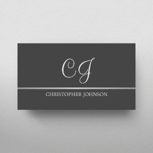 Carte De Visite Elégant Gris Faux Silver Line Monogram Attorney