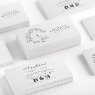 Carte De Visite Élégant gris Monogramme Floral Crest Professionnel