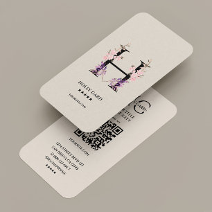 Carte De Visite Élégant H Monogram Floral Sand QR