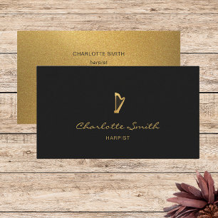 Carte De Visite Elégant Harp Gold & Black Musicien professionnel