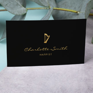 Carte De Visite Elégant Harp Gold & Black Musicien professionnel