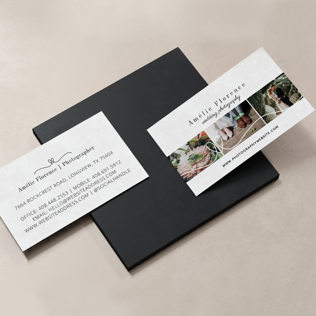 Carte De Visite Elegant Heart 3 Photo Collage Photographe Mariage (Créateur téléchargé)