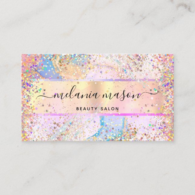 Carte De Visite Elégant Holographique Pastel Confetti Parties scin (Devant)