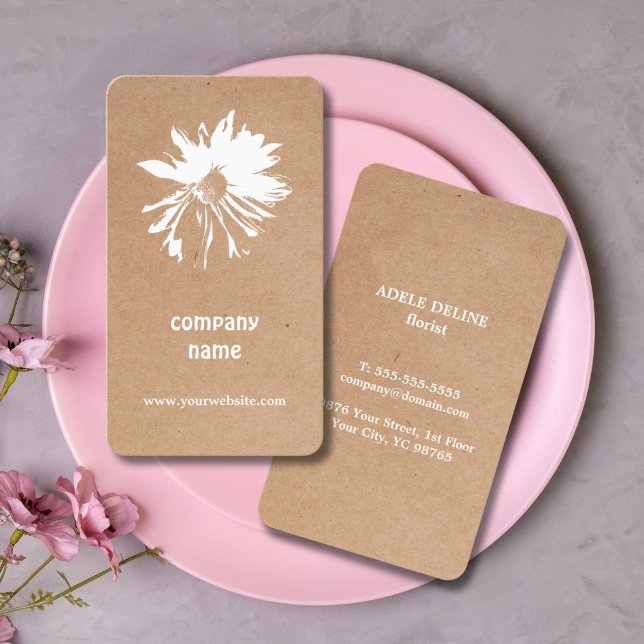 Carte De Visite Élégant imprimé Kraft blanc floral (Créateur téléchargé)