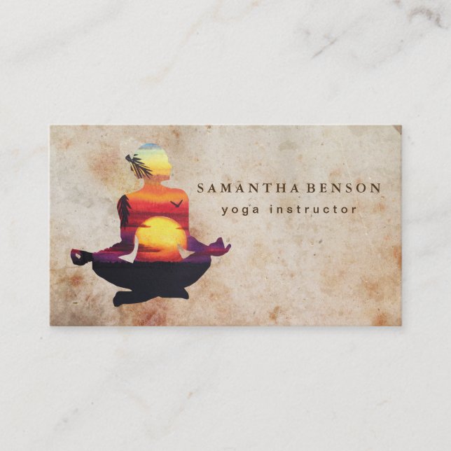 Carte De Visite Elégant instructeur de Yoga Coucher du soleil Aqua (Devant)