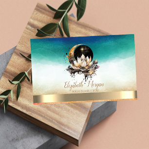 Carte De Visite Élégant instructeur de yoga Lotus Moon Sun