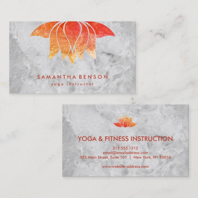 Carte De Visite Élégant instructeur de Yoga Marbre blanc à fleurs  (Devant / Derrière)