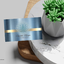 Carte De Visite Élégant instructeur de Yoga métallique Lotus Blue