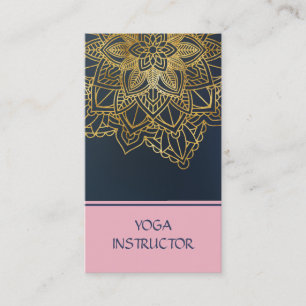 Carte De Visite Élégant instructeur de yoga noir blanc floral Mand