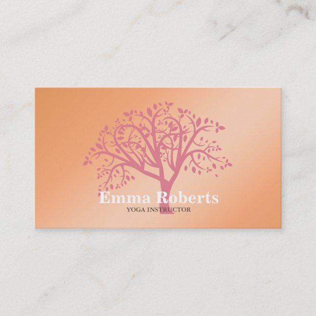 Carte De Visite Élégant instructeur de Yoga Rose Gold Tree (Devant)