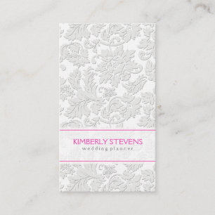 Carte De Visite Élégant ivoire blanc floral Damas Embossed Effet