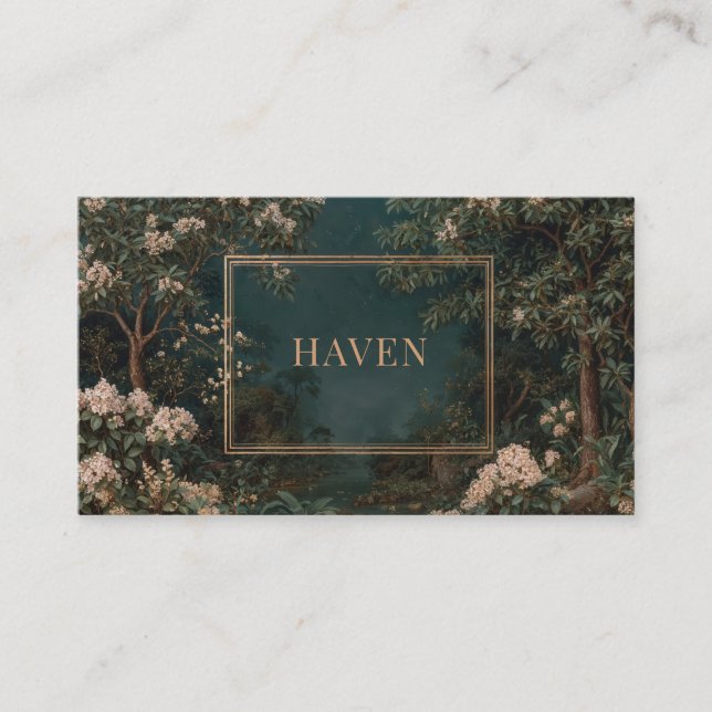 Carte De Visite Elégant Jardin Nocturne Floral Gold Frame (Devant)