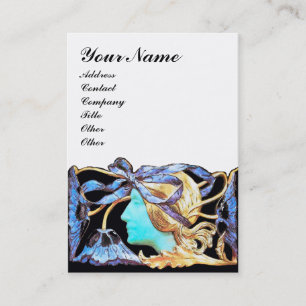 CARTE DE VISITE ELÉGANT JEWEL DE BEAUTÉ FEMME /LADY, BOW BLEU, FLE
