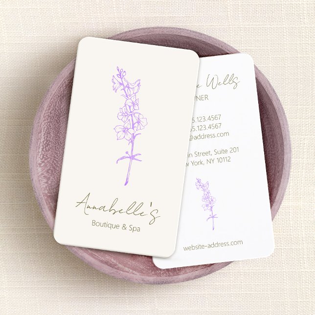 Carte De Visite Élégant Lavande Larkspur Floral (Créateur téléchargé)