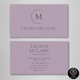 Carte De Visite Elegant Lavender Taupe Circle Monogram