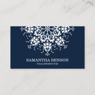 Carte De Visite Élégant logo bleu et blanc Fleur Yoga