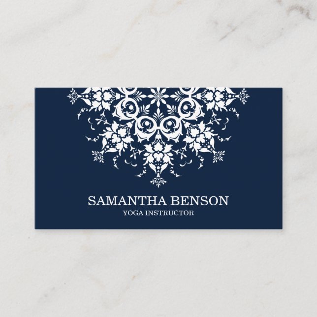 Carte De Visite Élégant logo bleu et blanc Fleur Yoga (Devant)