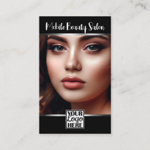 Carte De Visite Élégant Logo en argent noir Photo Modèle de code Q