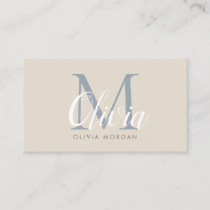 Carte De Visite Élégant logo monogramme beige bleu professionnel