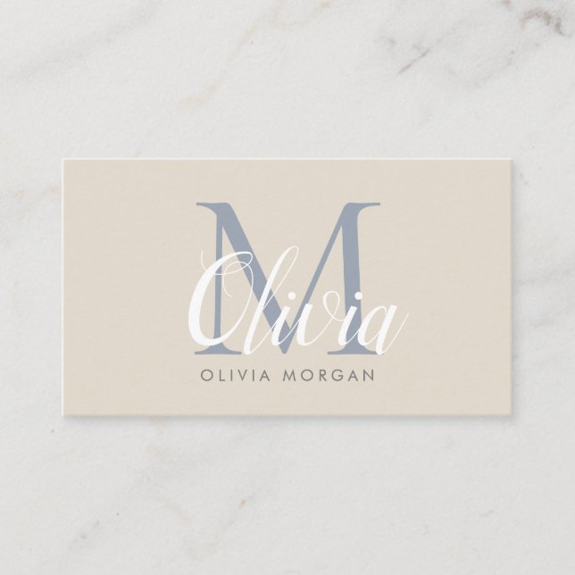 Carte De Visite Élégant logo monogramme beige bleu professionnel (Devant)