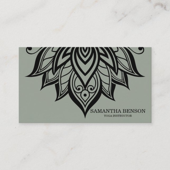 Carte De Visite Élégant logo noir et blanc Fleur Yoga (Devant)