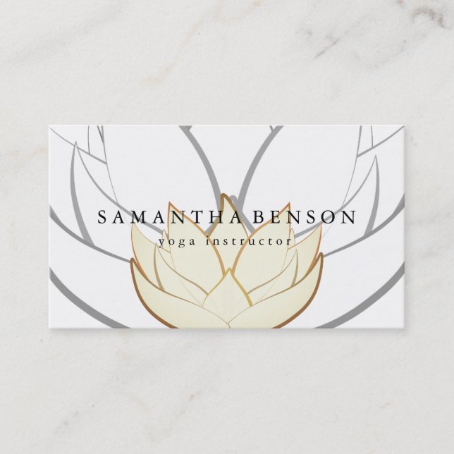 Carte De Visite Élégant logo noir et blanc Fleur Yoga (Devant)