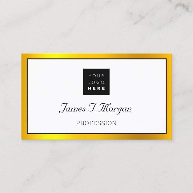 Carte De Visite Élégant logo professionnel encadré noir blanc or (Devant)