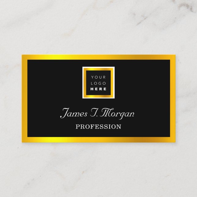 Carte De Visite Élégant logo professionnel encadré noir VIP Gold (Devant)