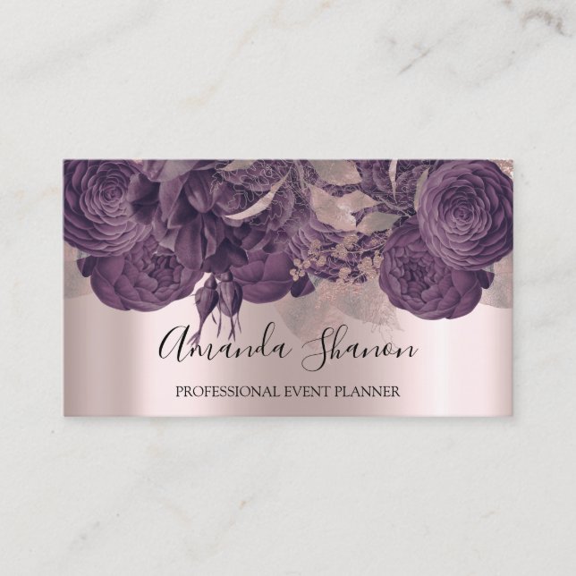 Carte De Visite Élégant logo Rose violet Planificateur d'événement (Devant)