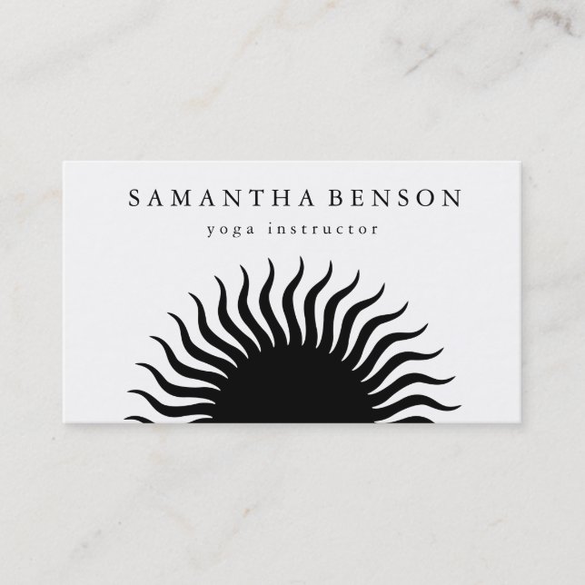 Carte De Visite Élégant Logo Soleil Noir & Blanc Yoga (Devant)