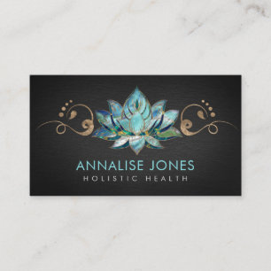 Carte De Visite Élégant Lotus de marbre Turquoise - ornement doré