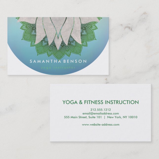 Carte De Visite Élégant Lotus Flower Mandala Logo Yoga (Devant / Derrière)