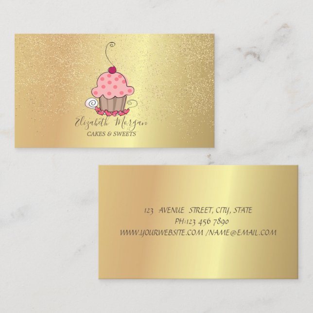 Carte De Visite Elégant Lotus Gold Confetti Cupcake (Devant / Derrière)