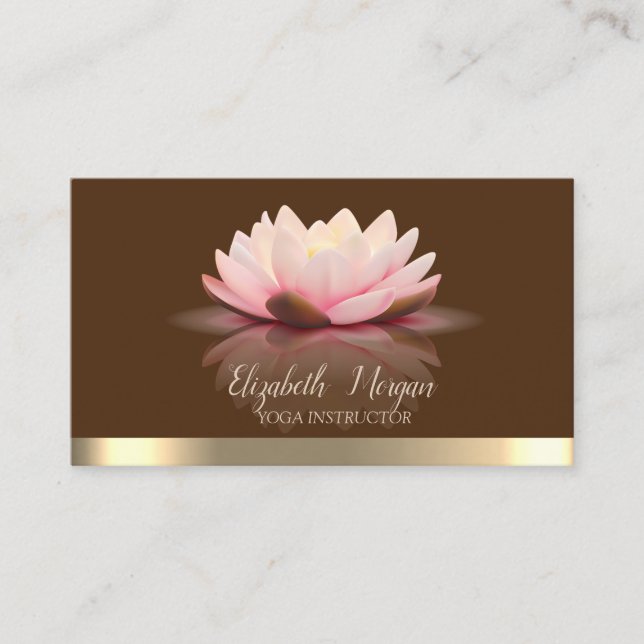 Carte De Visite Élégant Lotus Gold Stripe Brown instructeur de yog (Devant)