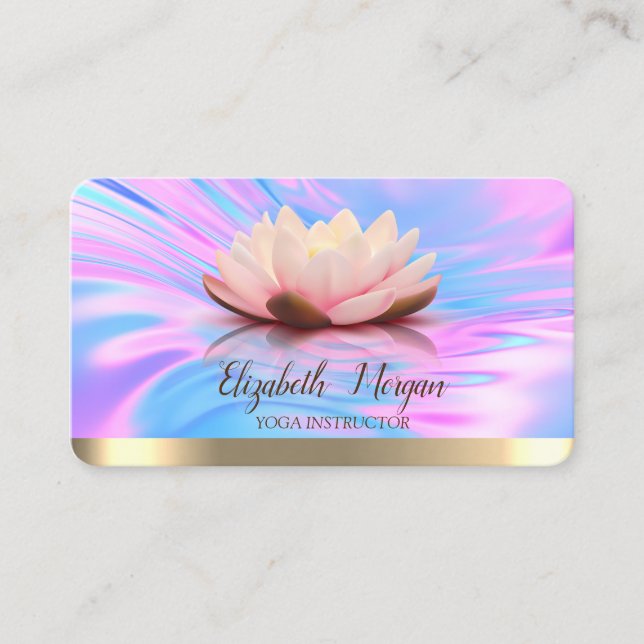 Carte De Visite Élégant Lotus Gold Stripe Holographique Yoga (Devant)