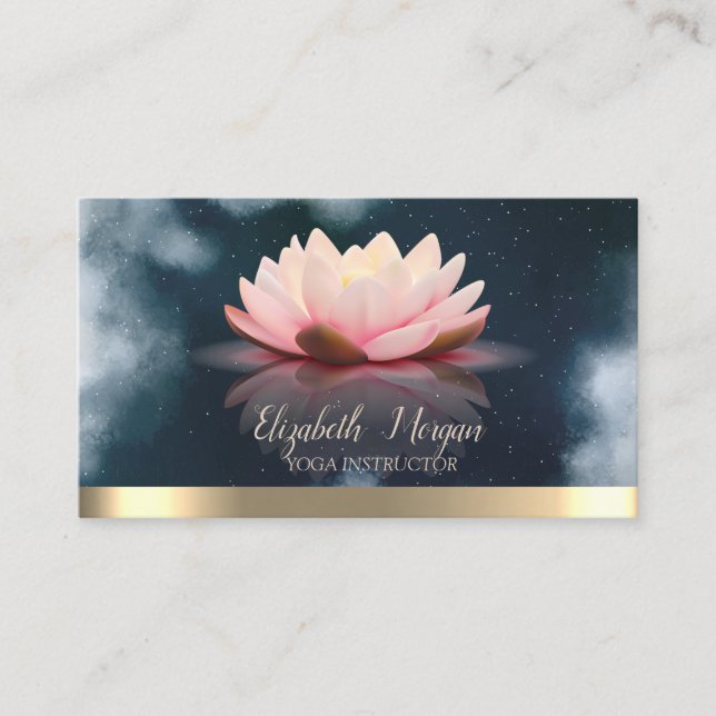 Carte De Visite Elégant Lotus Gold Stripe Navy Blue Yoga (Devant)