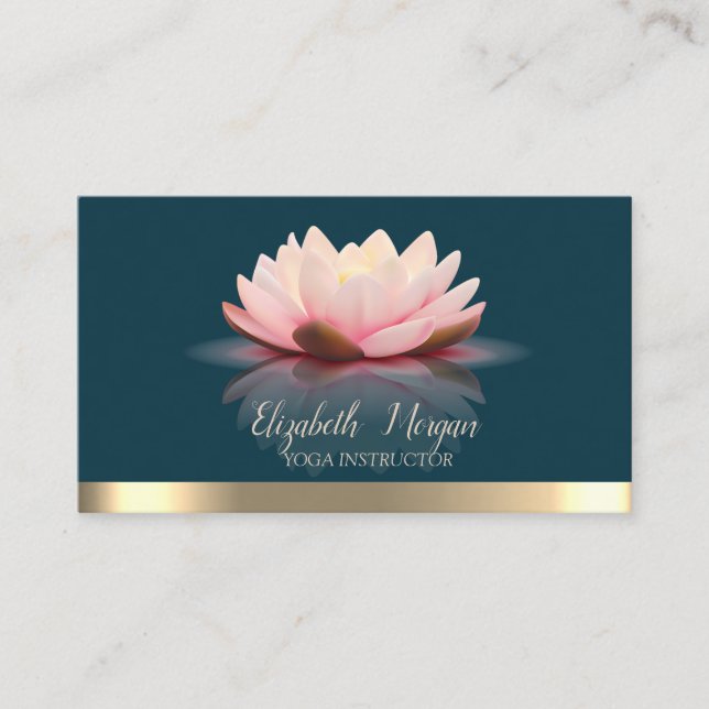 Carte De Visite Élégant Lotus Gold Stripe Yoga (Devant)