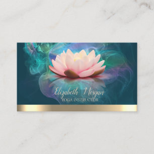 Carte De Visite Élégant Lotus Gold Stripe Yoga Holographique Encre