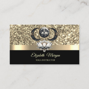 Carte De Visite Élégant Lotus Lune Céleste Paillettes Or Yoga 