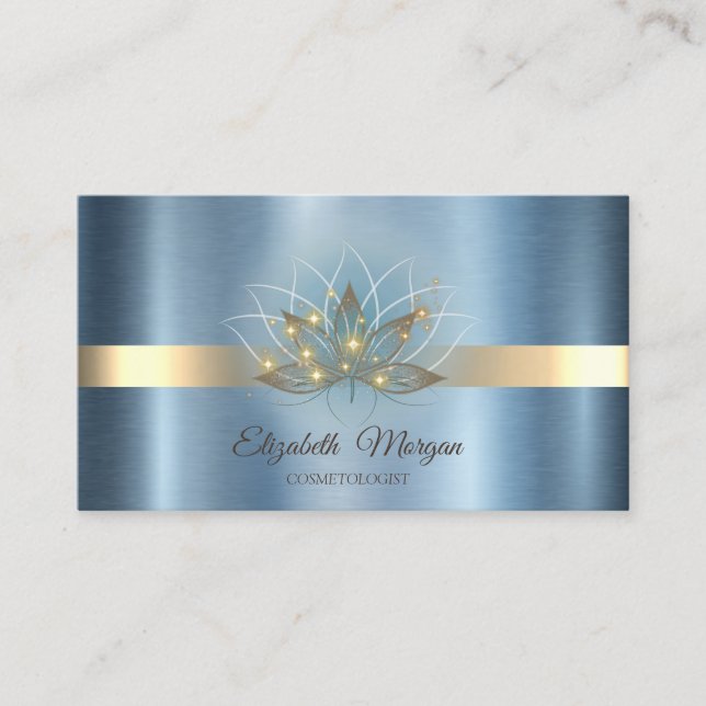 Carte De Visite Élégant Lotus Stripe Sparkle Blue Metallic (Devant)