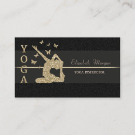 Carte De Visite Élégant Luxe Black Parties scintillant fille Yoga 