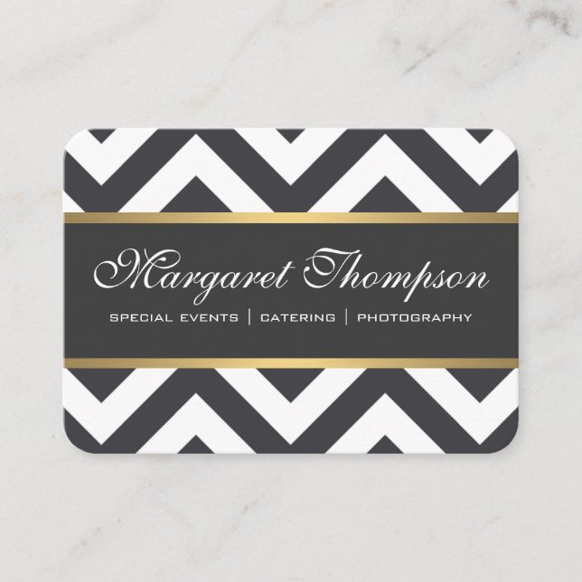 Carte De Visite Elégant Luxe Chevron Motif Gold Trim (Devant)