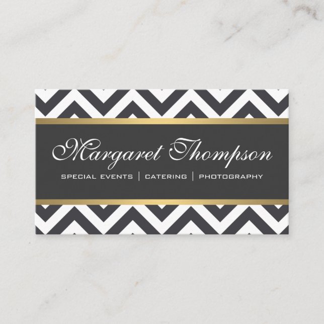 Carte De Visite Elégant Luxe Chevron Motif Gold Trim (Devant)